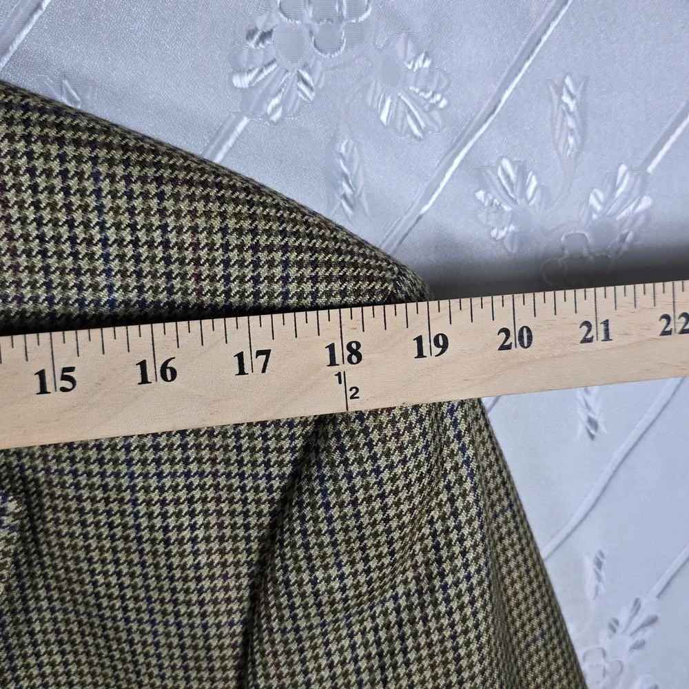 Chaps‎ Blazer Men 42R 100% Silk Houndstooth Beige Brown Blue 2 Button Academia